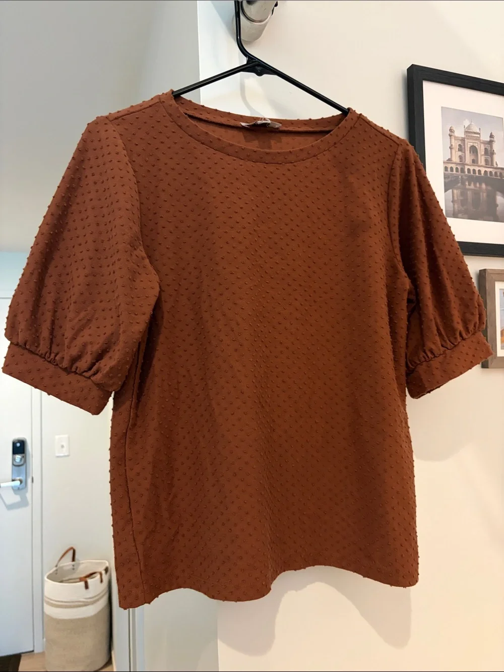 LOFT Rust Textured Puff-Sleeve Blouse